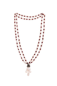 Dynamic combination of warm, passionate, deep red burgundy garnet round stones and freshwater pearls inspired the title: Deep Love. And as with love it can't be without that 'special touch'. In this case it is a charm made of brass and organic shape keishi pearl. You can wear it as a long single necklace, usual length double or choker style triple necklace.