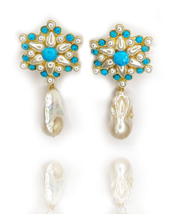 Turquoise and shell pearls star shape flower motive gives a whole new meaning to looking and feeling empowered.